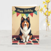 芸術的な犬の誕生日カード カード (黄色い花)