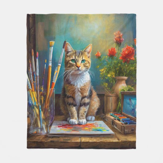 芸術的な猫 フリースブランケット (正面)