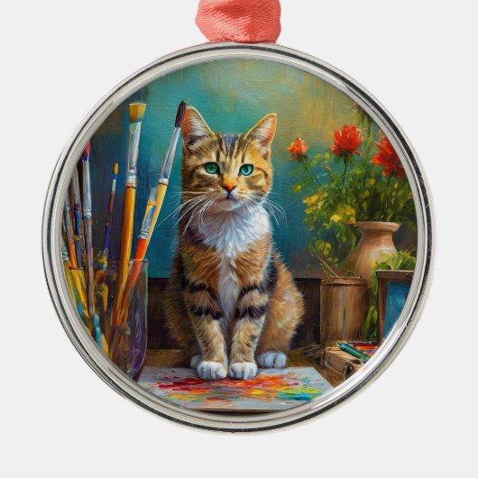 芸術的な猫 メタルオーナメント (正面)
