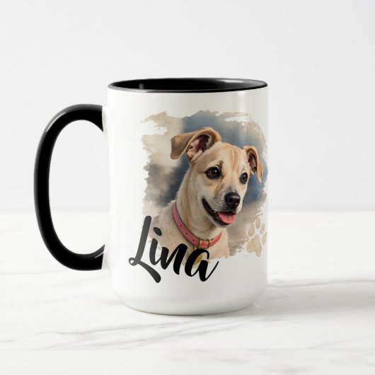 芸術的な筆致が美しい水彩犬の肖像画 マグカップ (左)
