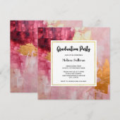 芸術的な筆致のゴールドとピンクの卒業式 招待状 (正面/裏面)