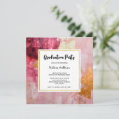 芸術的な筆致のゴールドとピンクの卒業式 招待状 (スタンド正面)