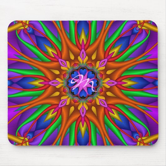 芸術的な花の万華鏡のように千変万化するパターンのmousepadのithのモノグラム マウスパッド (正面)