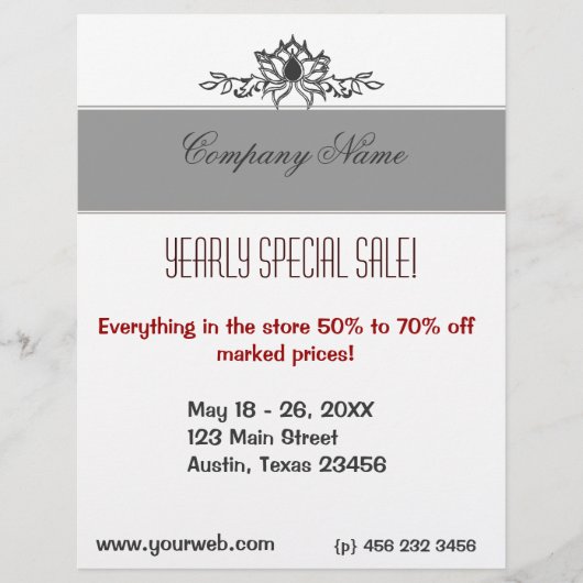 芸術的な蓮の花のブラック＆ホワイトのドローイング セールス チラシ (正面)