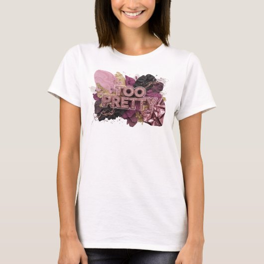 芸術的な赤いTOO PRETTYテキストデザイン Tシャツ (正面)