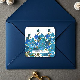 芸術的な青の水彩画のワイルドフラワー・モノグラム スクエアシール