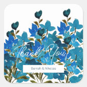芸術的な青の水彩画のワイルドフラワー・モノグラム スクエアシール (正面)