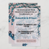 芸術的な青緑色の枝 ピンクの空 モダン 招待状 (正面/裏面)