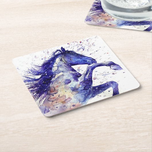 芸術的な馬の水彩飛沫ペイント スクエアペーパーコースター (アングル)