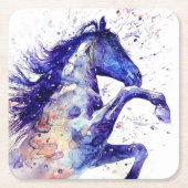 芸術的な馬の水彩飛沫ペイント スクエアペーパーコースター (正面)