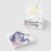 芸術的な馬の水彩飛沫絵 - 青 ストーンコースター (横)