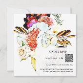 *~* 芸術的なAR15 クイックレスポンス バーガンディ フラワーパターン ウェディング 招待状 (裏面)