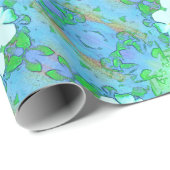 芸術的なGardeniaの花模様の青緑の白 ラッピングペーパー (ロールコーナー)