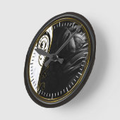 芸術的に黒い額縁、白い大理石、グラフィック ラウンド壁時計 (傾斜)