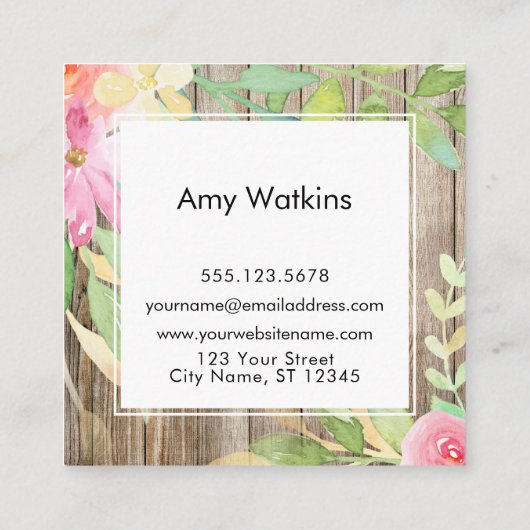 芸術的ぼほ水彩花茶色素朴木材 スクエア名刺 (裏面)