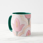 芸術的アンティークダークグリーンとピンクのチューリップ マグカップ (正面左)