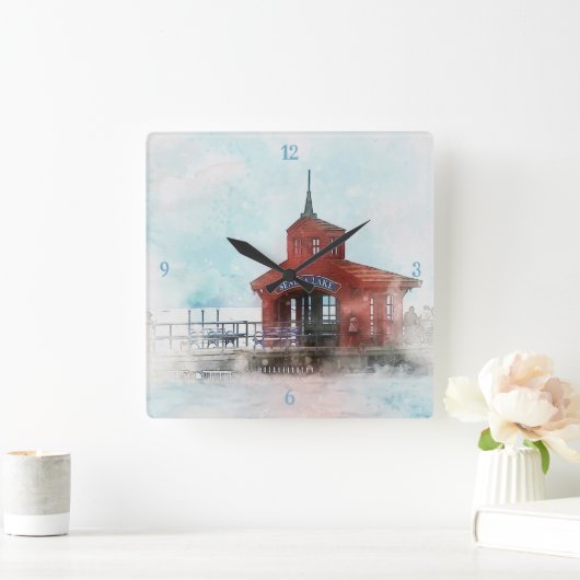 芸術的イラストレーションのレイクピアfor Home Decor スクエア壁時計 (ホーム)