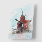 芸術的イラストレーションのレイクピアfor Home Decor スクエア壁時計 (傾斜)