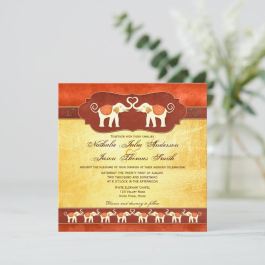 芸術的インディアンホワイトゾウ結婚式招待状 招待状 (スタンド正面)
