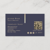 芸術的エレガント詳細ネイビーブルーと金ゴールド 名刺 (裏面)