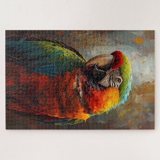 芸術的オウムポートレート-鮮やか油彩画 ジグソーパズル (横)