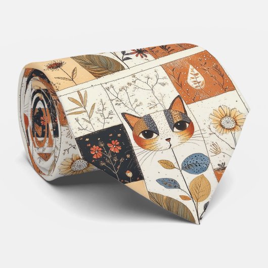 芸術的カラフルアールヌーボーかわいい猫の柄 ネクタイ (ロール)