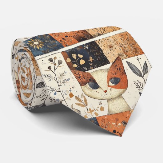 芸術的カラフルアールヌーボーかわいい猫の柄 ネクタイ (ロール)