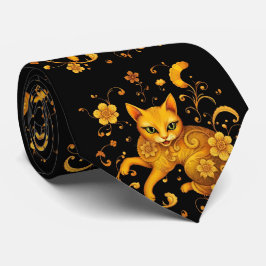 芸術的カラフルアールヌーボー猫パターン ネクタイ