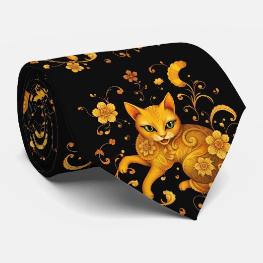 芸術的カラフルアールヌーボー猫パターン ネクタイ (ロール)