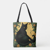 芸術的カラフルアールヌーボー黒猫パターン トートバッグ (裏面)