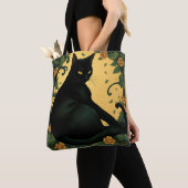 芸術的カラフルアールヌーボー黒猫パターン トートバッグ (クローズアップ)