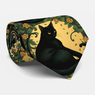 芸術的カラフルアールヌーボー黒猫パターン ネクタイ