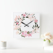 芸術的カラフル壁時計ピンクフローラ スクエア壁時計 (ホーム)