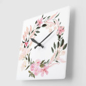 芸術的カラフル壁時計ピンクフローラ スクエア壁時計 (傾斜)