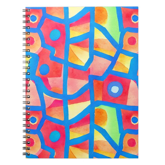 芸術的カラフル抽象芸術幾何学的パターンノート ノートブック (正面)
