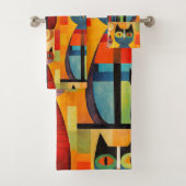 芸術的カラフル猫モダン バスタオルセット (インサイチュ)