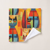 芸術的カラフル猫モダン バスタオルセット (ウォッシュタオル)