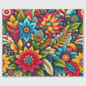 芸術的カラフル花離れ類 ラッピングペーパー (フラット)