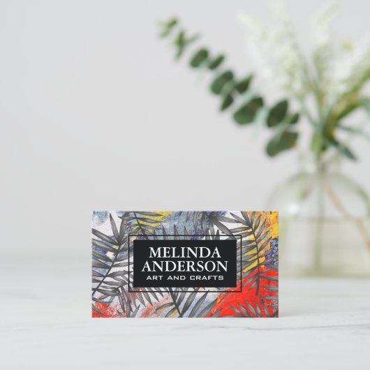 芸術的クリエイティブの背景の手のひら葉の 名刺 (スタンド正面)