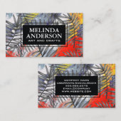 芸術的クリエイティブの背景の手のひら葉の 名刺 (正面/裏面)