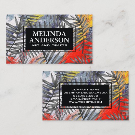 芸術的クリエイティブの背景の手のひら葉の 名刺 (正面/裏面)