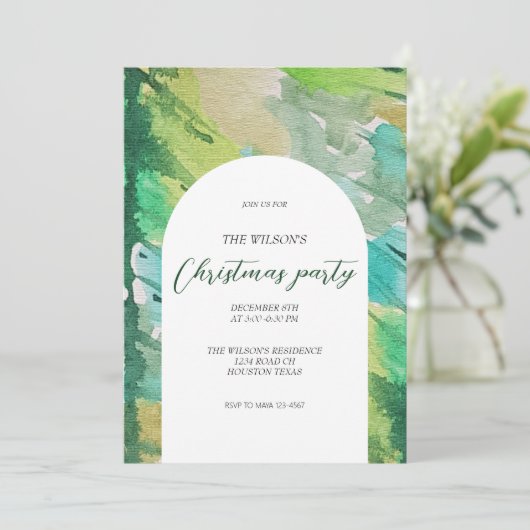 芸術的クリスマスウォーターカラーブルーツリーパターン 招待状 (スタンド正面)