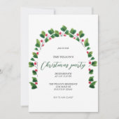 芸術的クリスマスグリーン赤リース水色 招待状 (正面)