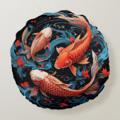 芸術的コイ魚（黒いベース） ラウンドクッション (裏面)