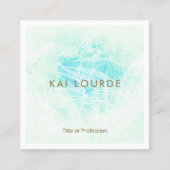 芸術的ターコイズの水彩植物葉のスクアール スクエア名刺 (正面)