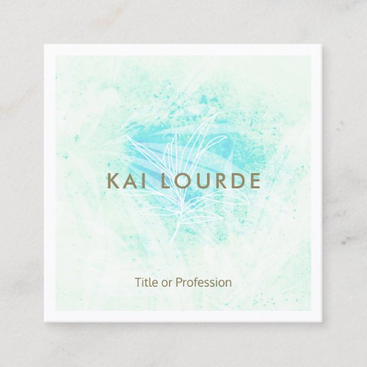 芸術的ターコイズの水彩植物葉のスクアール スクエア名刺 (正面)