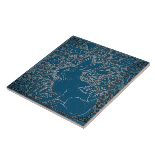 芸術的ティール(緑がかった色)うさぎ鳥の動物のフローラの葉 タイル (側面)