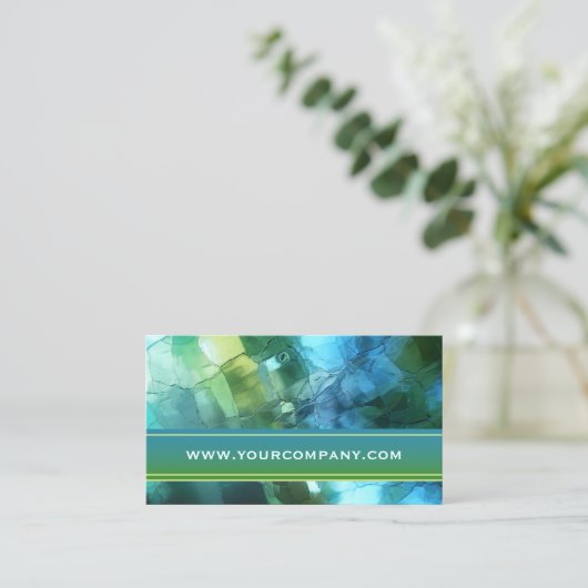 芸術的ティール(緑がかった色)ブルーグリーンガラス名刺 名刺 (スタンド正面)