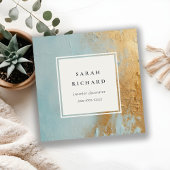 芸術的デュスキーアクアブルー金ゴールド油絵を描テクスチャ スクエア名刺