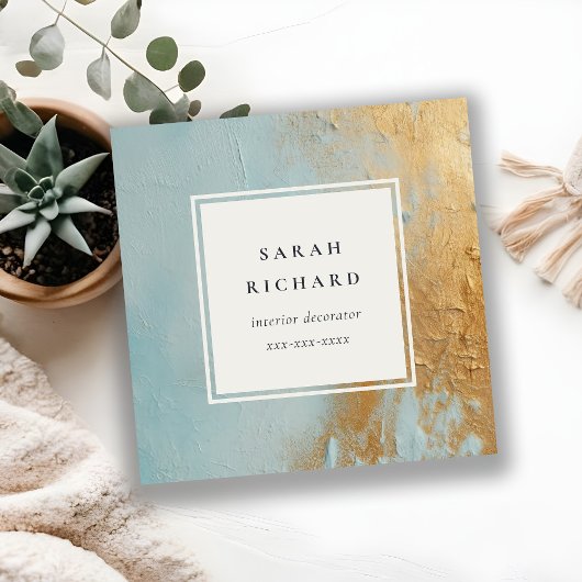 芸術的デュスキーアクアブルー金ゴールド油絵を描テクスチャ スクエア名刺